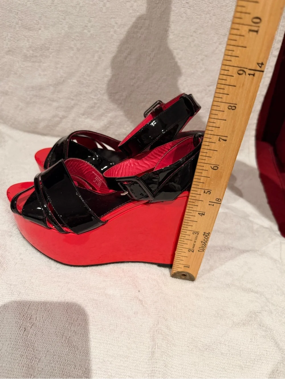 Sonia Rykiel Black Patent Leather Strappy Wedges with Pink Platform